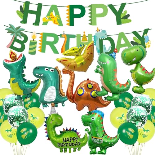 Dino Geburtstag Deko Set, Dino Deko Kindergeburtstag, Party Kindergeburtstag, Dinosaurier Geburtstagsdeko Jungen, Grüner Luftballon Set für Party Dschungel Kinder, Kindergeburtstag Deko von Parastar