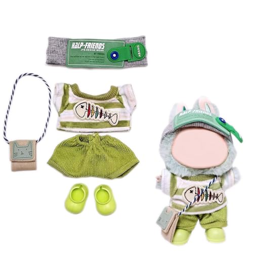 5pcs Outfit für Labubu 17cm Puppenkleidung LBB Kleidung Set und Zubehör Stirnband Hemd Hosen Schuhe Crossbody Tasche (keine Puppe) von Parateck