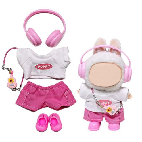 5pcs for Labubu Clothes Set Cute Outfit for 17cm Labubu Doll Clothing and Accessories Shoes (No Doll) (Pink) von Parateck