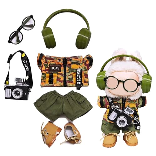 6pcs for Labubu Clothes Set Cute Outfit for Labubu Doll 17cm Clothing and Accessories Jacket Pants Shoes Headphone Glasses Camera (No Doll) von Parateck
