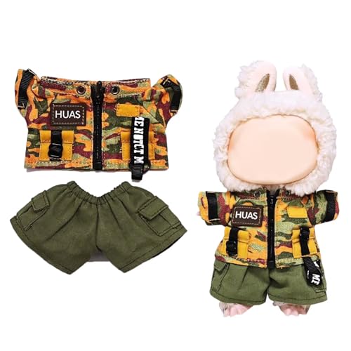 Camouflage-Anzüge für Labubu-Kleidung, 17 cm, Puppen-Outfits für Labubu-Kleidungsset und Zubehör, Jacke, Hose (keine Puppe) von Parateck
