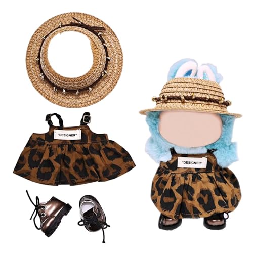Outfit für Labubu Puppe 7cm LBB Kleidung Set und Zubehör Leopard Kleid Hut Schuhe (keine Puppe) von Parateck