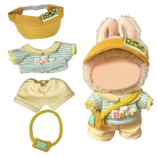 Puppenkleidungsset für Labubu-Outfit, 17 cm, Puppenkleidung und Zubehör, 4 Stück, Hut, Hemd, Hose, Tasche (keine Puppe) von Parateck