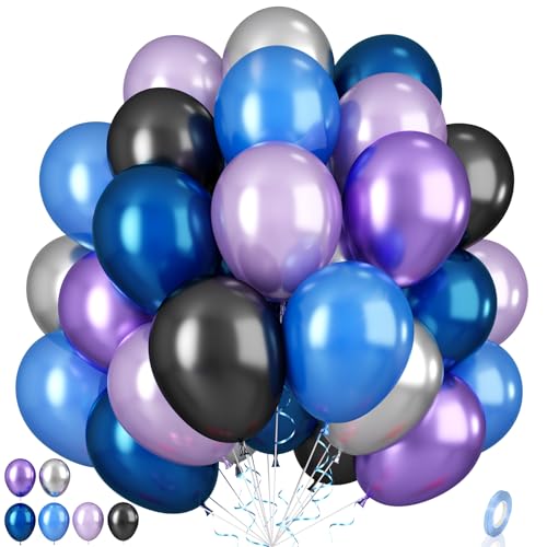 Luftballons Weltraum, 55 Stück Galaxy Blau Lila Partyballons 12 Zoll Metallic Schwarz Silber Ballons Blau Schwarz Luftballons Schwarz Blau Lila Ballons für Kinder Jungen Weltraum Geburtstagsfeier von Paready