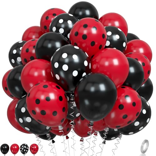 Marienkäfer Luftballons, Rot Schwarz Ladybug Partyballons Schwarz Rot Polka Dot Latexballons Schwarz Weiß Polka Dot Ballons für Kinder Erwachsene Marienkäfer Ladybug Geburtstag Dschungel Party Deko von Paready