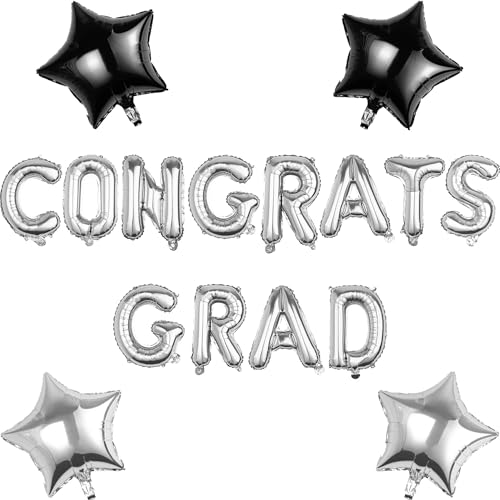 Pargleev Congrats Grad Luftballons mit Stern hängende Folienballons Brief für 2025 Grad Abschluss Ruhestand Party Dekorationen Silber Schwarz Pargleev Congrats Grad Luftballons mit Stern hängende Folienballons Brief für 2025 Grad Abschluss Ruhestand Party Dekorationen Silber Schwarz von Pargleev