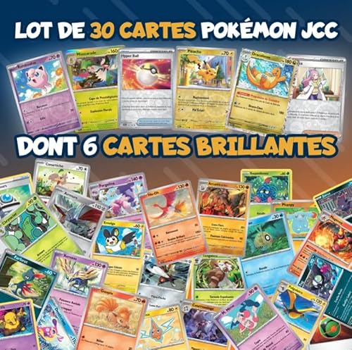 PkPack: Set mit 30 offiziellen Pkm Spielkarten, darunter 6 glänzende französische Version zu kleinem Preis. 0 Doppel- und 0 Energie, perfektes Geschenk für Sammler von Parkage