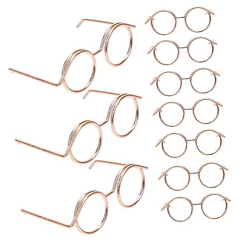 Parliky 10 Stück Mini Metallbrillen für Puppen Leichte Rosegoldfarbene Rahmen ohne Gläser Puppenzubehör zum Ankleiden und Basteln Robuste Modische Miniaturbrille für Puppenliebhaber von Parliky