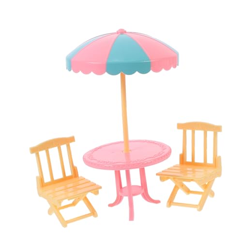 Parliky 2 Sätze Miniatur Strandstuhl Puppenhaus Möbel Abs Material Langlebig Mini Sonnenschirm Zubehör Realistisches Strandspielzeug für Puppenhaus Dekoration von Parliky