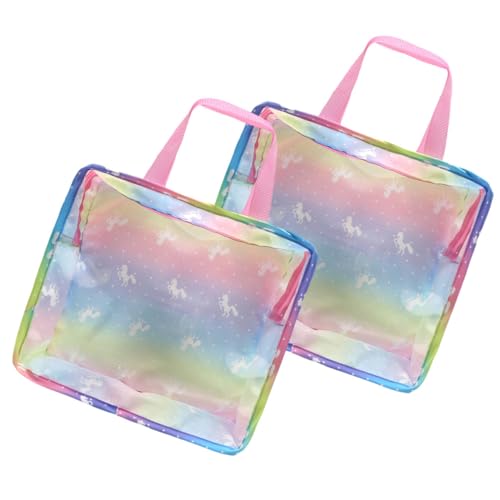 Parliky 2 Stück Mini Einhorn Handtasche Puppe Süßes Zubehör Weiche Reitstiefeltasche Cartoon Kulturtasche Handheld Cartoon Tasche Aufräumtasche Netz Badespielzeugtasche von Parliky