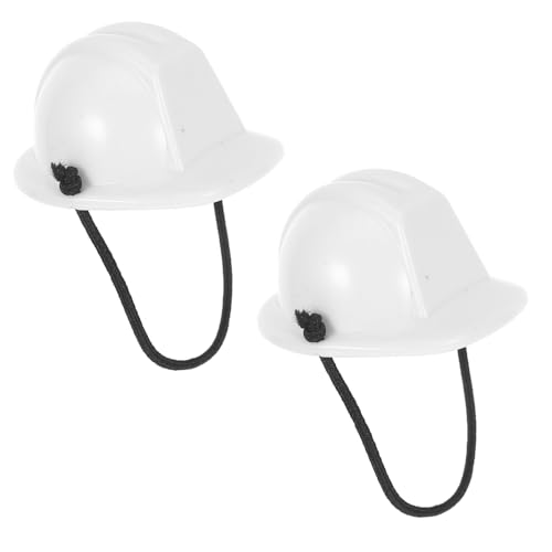 Parliky 2 Stück Miniatur Bauhelm Weiß mit Verstellbarem Federband Leichter Kunststoff Mini Sicherheitshelm für Haustiere Puppen und Dekoration Kleine Schutzhelme für Kostüm und Party von Parliky