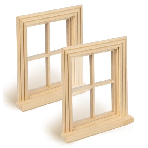 Parliky 2 Stück Miniatur Fensterrahmen aus Robustem Birkenholz Detailgetreue Fach Verkleinerte Puppenhaus Fenster Modelle DIY Möbel Zubehör Dekorative Ornament für Kleine Puppenhäuser von Parliky
