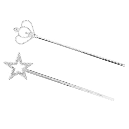 Parliky 2 Stück Silberne Prinzessin Zauberstäbe Teiliges mit Stern und Kronenstab Versilbert Elegante Feen Accessoires für Kostümparty Weihnachten Halloween und Bühnenauftritte von Parliky