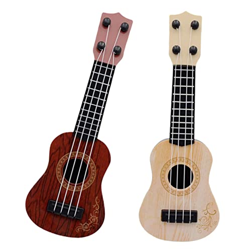 Parliky 2 Stück Teiliges Mini Ukulele Gitarrenmodell Musikspielzeug aus Sicherem Kunststoff für Anfänger Mädchen und Jungen zur Musikalischen Früherziehung in Braun von Parliky