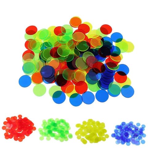 Parliky 200 Stück Bunte Plastik Bingo Chips Farbige Zählmarker für Lernspiele und Bingo Spiele Transparente Spielchips mit Zufälligen Farben für Zählen Sortieren und von Parliky