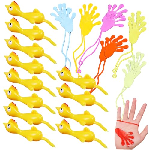 Parliky 24 Stück Teiliges Partyset mit Elastischen Klebrigen Händen und Finger Schnell Schießenden Truthähnen Flexibles Silikonspielzeug als Scherzartikel für Kindergeburtstag und Lustige von Parliky