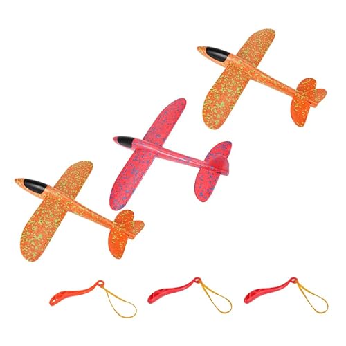 Parliky 3 STÜCKE Teiliges Schaumstoff Handwurf Flugzeug Leichter und Flexibler Gummiband Umweltfreundliches Kinderspielzeug mit Cartoon Design für Outdoor Spiel und Zufällige Farbe von Parliky
