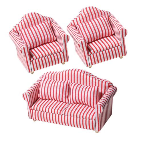 Parliky 3 Stück Miniatur Sofa Armlehne Gestreifte Puppenhaus Möbel Detailreiches Wohnzimmer Modell Geeignet für DIY und Kreative Spielszenarien von Parliky