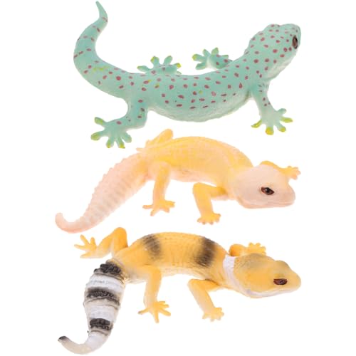 Parliky 3 Stück Teiliges Gecko Realistische Reptilienfiguren aus Bruchfestem Material Pädagogisches Tier Sammelfiguren und Garten Dekoration von Parliky