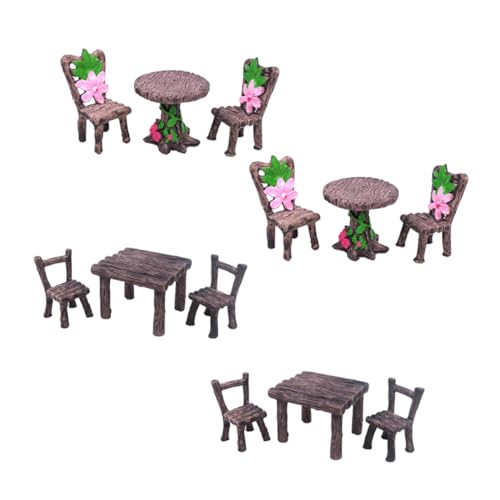 Parliky 4 Sätze Teiliges Miniatur Möbelset aus Resin Simulation von Tisch und Stühlen Miniatur Landschaftsdeko für Feengarten Puppenhaus Moos und Sukkulenten Langlebig und Kindgerecht von Parliky