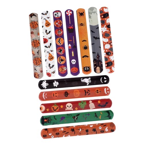 Parliky 48 Stück Pop Circle Armband Kinderparty Zubehör LED Halloween Ringe Schnapparmbänder Weiß Neon Handgelenkbänder Halloween Handgelenk Dekoration Slap Ringe Zufällige Farbe von Parliky