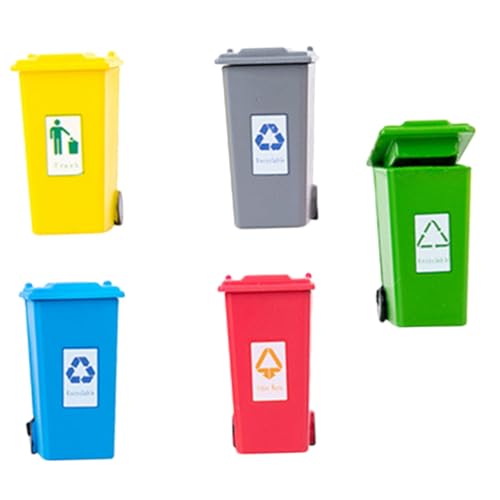 Parliky 5 Stück Mini Mülltonnen aus Robustem Detailreiches Puppenhaus Zubehör Dekorative Miniatur Mülleimer für Sandtisch und Miniaturhäuser Langlebig und Kreativ Gestaltet von Parliky