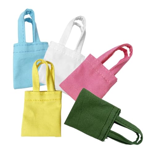 Parliky 5 Stück Puppen Mini Canvas Schultertaschen Strapazierfähige Stofftaschen als Realistische Puppendekoration Langlebige Accessoires für Bjd Puppen und Miniaturhäuser von Parliky