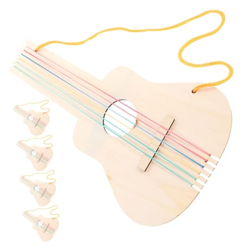Parliky 5 Stück Teiliges DIY Blanko holzgitarre zum Bemalen Glatte Oberfläche Sichere Holzgitarre ohne Splitter Robustes Musikinstrument für Jungen und Mädchen Kreatives Bastelspielzeug von Parliky