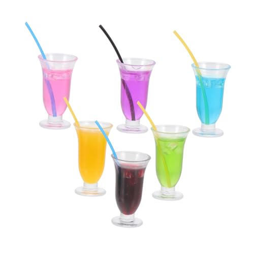 Parliky 6 Stück Teiliges Miniatur Cocktailsimulation Realistische Mini Cocktail Modelle aus Resin Farbenfrohe Puppenhaus Dekoration für Mikro landschaften Fotorequisiten und Sammler von Parliky