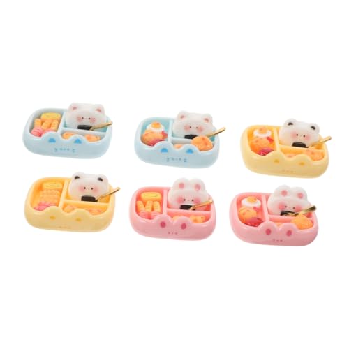 Parliky 6 Stück Teiliges Miniatur Japanisches Essen aus Resin Detaillierte Miniatur Essen Boxen Süße Cartoon Lunch Dekorationen für Puppenhaus und Mikroszene Vielseitig Kombinierbare von Parliky