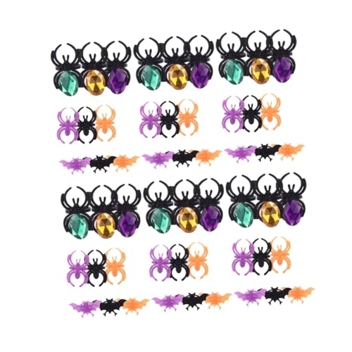 Parliky 60 Stück Teiliges Halloween Finger Ring Bunte Kunststoff Spinnen und Fledermausringe Kinderschmuck für Kostümpartys und Kindergeburtstag Dekorative Fingerdekoration für Drinnen und von Parliky