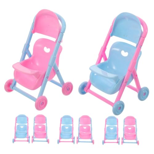 Parliky 8 Stück Teiliges Mini Puppenwagen Realistische Farbige Kunststoff Puppen Kinderwagen Leicht zu Reinigen für Fantasievolles Rollenspiel und Puppenhaus Zubehör Ergänzung von Parliky