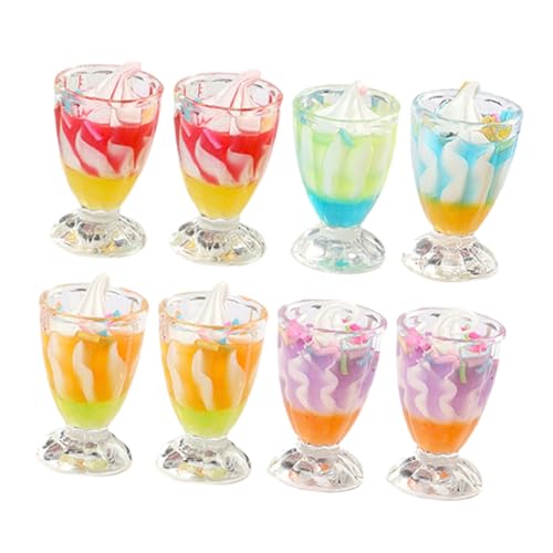 Parliky 8 Stück Teiliges Resin Miniatur Eisbecher Farblich Gemischt Realistische Miniatureiscreme Deko für Puppenhaus Zubehör Langlebiges Verschleißfestes Harz als Tiny House Accessoire von Parliky