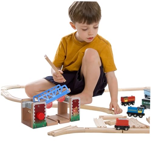 Parliky Holz Eisenbahn hubbrücke aus Nachhaltigem Material Pädagogisches Zugspielzeug für Ab Jahren Kompatibel mit Holzschienen Fördert Feinmotorik und Kreatives von Parliky