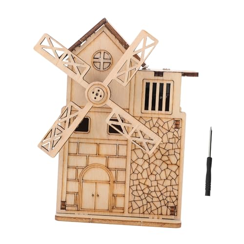 Parliky Holzspieluhr mit Motor Windmühlen Puzzle aus Hochwertigem Holz Sicher und Glatt Pädagogisches für Intelligenz und Gemeinsamer Familienzeit von Parliky
