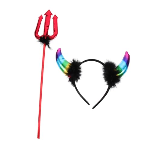 Parliky Horn Stirnband Set Damen Teufelshorn Haarband Teufelskostüm Teufelsgabel Halloween Haarschmuck Teufelshörner Halloween Kostüme Dämonenhörner Kunststoff von Parliky