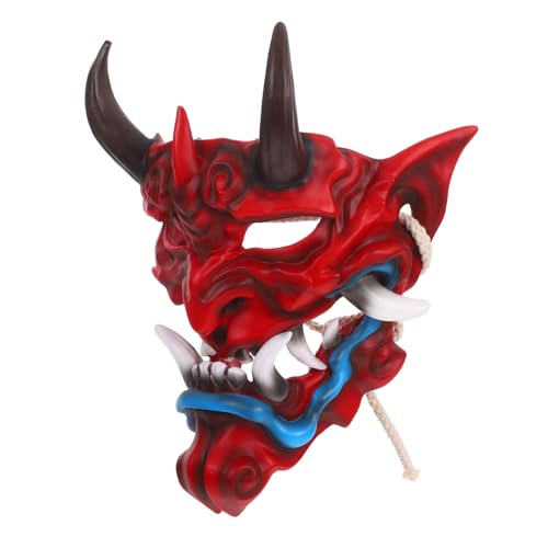 Parliky Japanische Hannya Maske Halloween mit Hörnern Leichte Verstellbare Dämonenmaske für Erwachsene Gruseliges Cosplay Kostümzubehör für Partys und Horror-events von Parliky