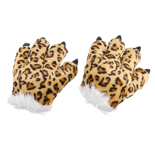Parliky Leopard Pfotenhandschuhe Plüsch Tierkostüm Handschuhe mit Krallen für Cosplay Party Rollenspiel Winter Warm Tierpfoten Stulpen für Bühne und Fasching von Parliky