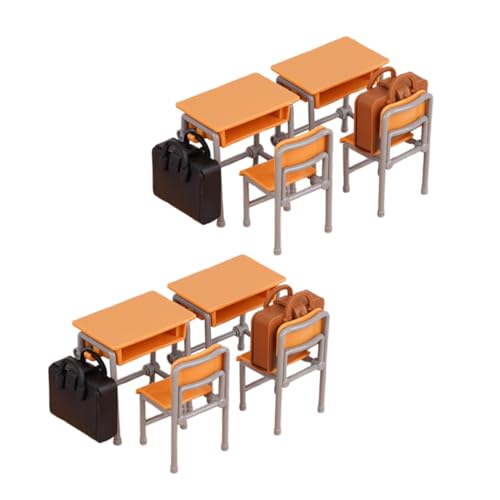 Parliky Miniatur Klassenzimmer Möbel Gelbe Schultische Stühle Schulranzen Robuste Modelle Tragbar Pädagogisch Vielseitig für Puppenhaus Zubehör und Fotorequisiten von Parliky