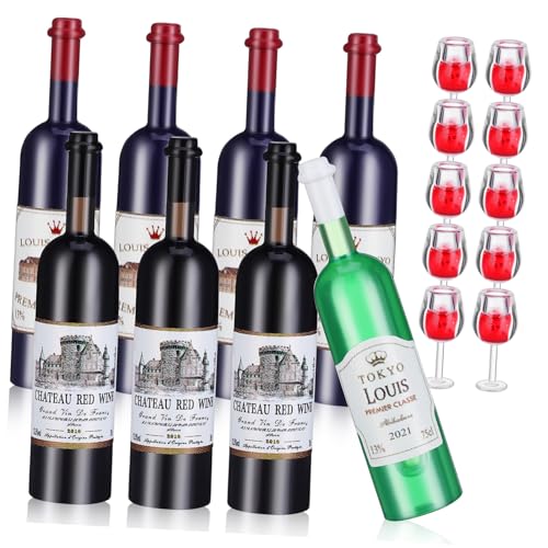Parliky Miniatur Weinflaschenset mit Blauen Schwarzen Grüner Flasche und Roten Kunststoff Weingläsern für Puppenhaus Dekoration Detailgetreu Pflegeleicht für Wiederverwendbar Parliky Miniatur Weinflaschenset mit Blauen Schwarzen Grüner Flasche und Roten Kunststoff Weingläsern für Puppenhaus Dekoration Detailgetreu Pflegeleicht für Wiederverwendbar von Parliky