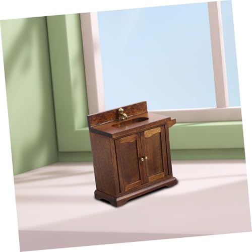Parliky Puppenhaus Möbel Waschbecken mit Schrank Realistisches Miniatur Badezimmer Eleganter Holzschrank für Puppenhaus Badekammer Kompakt und Detailgetreu von Parliky