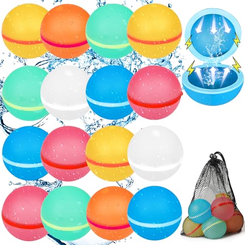 Parner 16PC Wasserbomben Wiederverwendbar Magnetisch mit 1 Mesh Bag, Silikon Wasserbomben Selbstschließend Wiederverwendba für Wasserspielzeug Pool Spielzeug Strandspielzeug von Parner