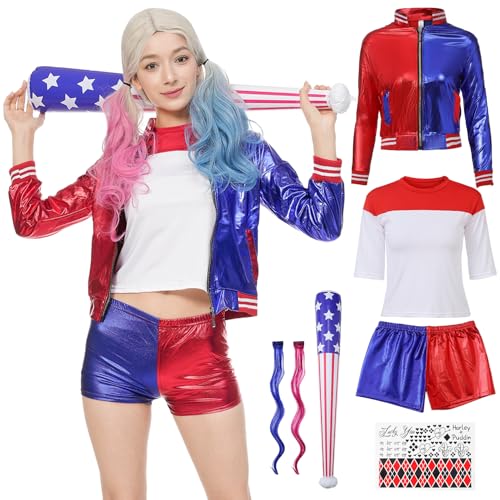 PartAwake Halloween Kostüm Damen mit Jacke T-shirt Shorts für Karneval Cosplay (S) von PartAwake
