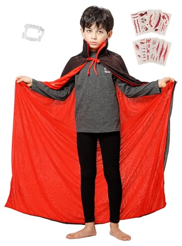 Vampir Umhang Stehkragen Kinder,Vampir Kostüm mit 120cm Vampirumhang Temporäre Tattoos und Dentures,Halloween Cape Vampir Kostüm Kinder für Halloween Cosplay Masquerade Party Kostüm Vampir Umhang Stehkragen Kinder,Vampir Kostüm mit 120cm Vampirumhang Temporäre Tattoos und Dentures,Halloween Cape Vampir Kostüm Kinder für Halloween Cosplay Masquerade Party Kostüm von PartAwake