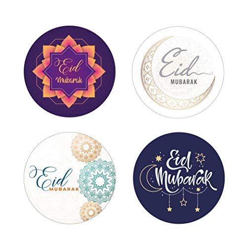PartiKraft 24 x Eid Mubarak Aufkleber, gemischtes Design, 45 mm, nicht personalisierbar, glänzende Etiketten von PartiKraft