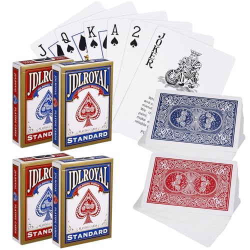 Partideal 4 X 56 Pokerkarten,Playing Cards,Karten Spielkarten, Wasserdicht Poker Karten mit 2 Eckzeichen, Kartenspiel für Party (Rot+Blau) von Partideal