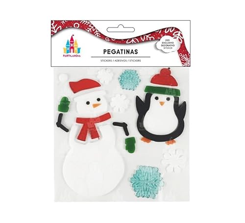 Aufkleber mit Gel, Weihnachten, Puppen und Pinguin, 20 x 20 cm von Partilandia