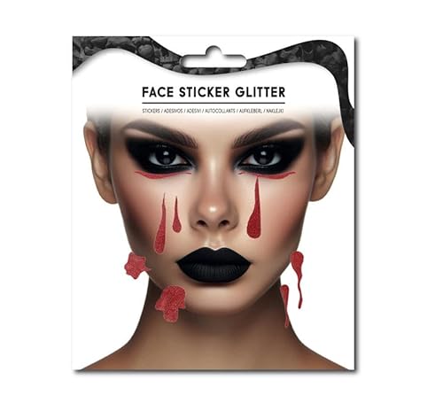 Gesichtsaufkleber mit Kunstblut, Halloween, glänzend von Partilandia