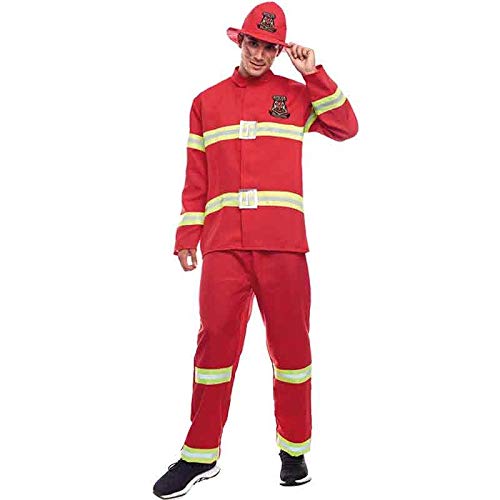 Partilandia Feuerwehrmann-Kostüm für Herren, Uniform, mit Mütze, Größe S, Größe M, Karneval, Herren, Berufe, Uniform, Rot, Paraden, Theater, Aufführungen, Geschenk von Partilandia