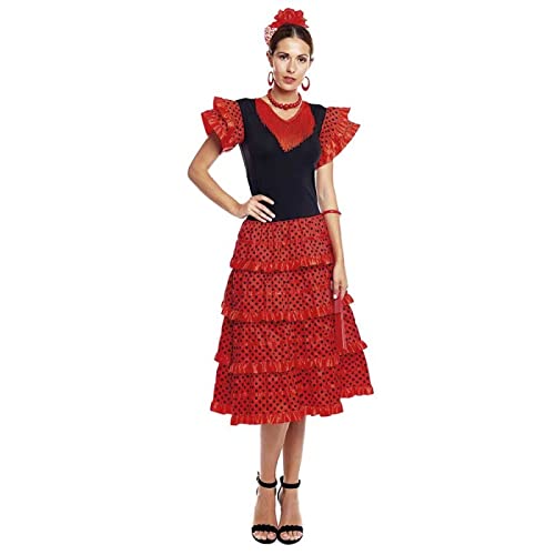 Partilandia Flamenco-Kleid für Damen, Rot, Größe S, XXL, Größe M, Kostüm Sevillana, Flamenco-Kostüm, Rüschen, Messe April Sevilla Tanz von Partilandia